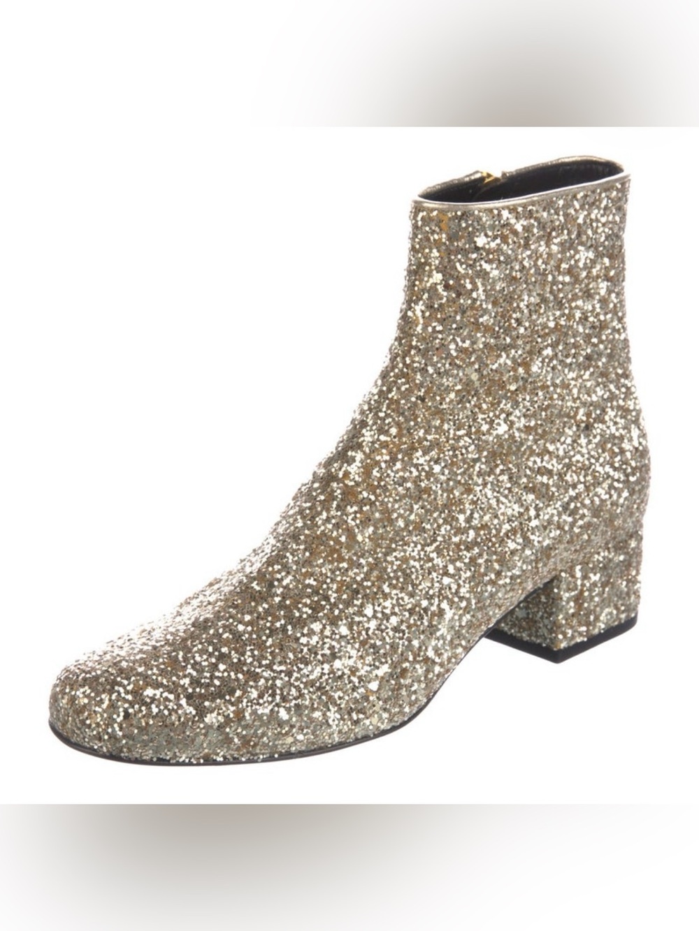 New Saint Laurent Gold Glitter Ankle Boots Booties Size 6 / 36